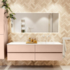Mondiaz Vica ensemble de meuble de salle de bain - 170cm - meuble sous lavabo rosee - 4 tiroirs - lavabo cloud droite - 1 trou de robinet - version haute de 60cm - talc SW1083341