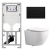 Pack WC QeramiQ Dely Swirl Compact - réservoir encastrable Geberit UP320 - avec bâti-support Burda - abattant slim - plaque de commande en métal noir mat - boutons rectangulaires - blanc brillant SW1592289