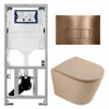 QeramiQ Dely Pack WC - 36,3x51,7cm - à fond creux - sans bride - réservoir encastré Geberit UP320 - abattant WC à fermeture douce - plaque de commande en cuivre - boutons rectangulaires - beige mat SW1242414