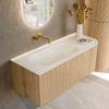 MONDIAZ KURVE-DLUX 115cm Meuble salle de bain avec module 25 D - couleur Oak - 1 tiroir - 1 porte - vasque BIG SMALL gauche - sans trou de robinet - couleur Ostra SW1137758