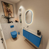 MONDIAZ TURE-DLUX Meuble toilette - 100cm - Jeans - EDEN - vasque Opalo - position gauche - sans trou de robinet SW1104345