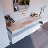 Mondiaz ALAN-DLUX Ensemble de meuble - 150cm - meuble Talc mat - 2 tiroirs - Lavabo Cloud Frappe suspendu - vasque Centre - 0 trous de robinet SW805246