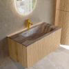 MONDIAZ KURVE-DLUX Meuble de salle de bains 90cm couleur Oak avec 1 tiroir et 0 portes. Lavabo BIG SMALL Central 1 trou de robinet Oza. SW1432635