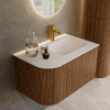 MONDIAZ KURVE 75cm Meuble salle de bain avec module 25 G - couleur Walnut - 1 tiroir - 1 porte - vasque GRUNNE droite - 1 trou de robinet - Talc SW1138229