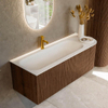 MONDIAZ KURVE 125cm Meuble salle de bain avec module 25 D - couleur Walnut - 1 tiroir - 1 porte - vasque BIG MEDIUM gauche - 1 trou de robinet - Talc SW1138314