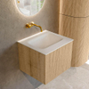 MONDIAZ KURVE 50cm Meuble salle de bain - couleur Oak - 1 tiroir - vasque GRUNNE centre - sans trous de robinet - Talc SW1138279