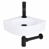 QeramiQ Fuente Pack Lave-mains d'angle - 30x30x10cm - 1 trou de robinet - céramique - robinet Noir mat - Blanc SW1111511