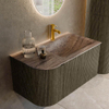 MONDIAZ KURVE-DLUX meuble de salle de bains 85 cm arrondi à gauche couleur Shadow avec 1 tiroir et 1 porte. Lavabo CLOUD à droite 1 trou de robinet Oza. SW1432863