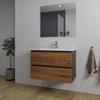 Adema Industrial 2.0 ensemble de meubles de salle de bain 80x45x55cm 1 lavabo ovale en céramique blanc 1 trou de robinetterie miroir rectangulaire bois/noir SW857433