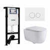 QeramiQ Dely Swirl Toiletset - 36.3x51.7cm - Geberit UP320 plieger inbouwreservoir - slim zitting - mat witte metalen bedieningsplaat - ronde knoppen - glans wit SW1413319