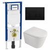 QeramiQ Dely Toiletset - 36.3x51.7cm - diepspoel - rimless - Geberit UP720 inbouwreservoir - softclose toilet zitting - 35mm - kunstof mat zwarte bedieningsplaat - rechthoekige knoppen - mat wit SW1428004
