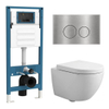 QeramiQ Dely Swirl Compact Toiletset - inbouwreservoir QeramiQ flush - 25mm zitting - metalen bedieningsplaat RVS - ronde knoppen - glans wit SW1590599