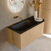 MONDIAZ KURVE Meuble de salle de bains 95 cm avec module 25 R couleur Chêne avec 1 tiroir et 1 porte. Vasque BIG SMALL gauche sans trou de robinet Urban. SW1138358
