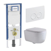 QeramiQ Dely Swirl Toiletset - 36.5x53cm - Geberit UP720 Duofix Sigma inbouwreservoir - slim zitting - witte bedieningsplaat - ronde knoppen - glans wit SW1413981