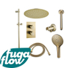 FugaFlow Eccelente Sobrado Ensemble de douche pluie encastrable - thermostatique - bras plafond - barre curseur - pommeau 25cm - douchette ronde - Laiton brossé (doré) SW1124072