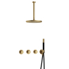 Hotbath Cobber IBS70 Regendoucheset - inbouw - 30cm plafondarm - 30cm ronde hoofddouche - staafhanddouche - geborsteld messing goud SW677652