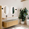 MONDIAZ THOR-DLUX 150cm meuble de salle de bains arrondi gauche + droite couleur Oak avec 1 tiroir et 2 portes. Vasque suspendue CLOUD Double 2 trous de robinet couleur Nata. SW1467675