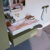 Mondiaz ALAN-DLUX Ensemble de meuble - 100cm - meuble Army mat - 1 tiroir - Lavabo Cloud Glace suspendu - vasque Gauche - 0 trous de robinet SW805879