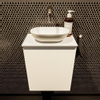 Mondiaz Fowy Meuble de toilette - 40x50x23cm - talc mat - 0 trous de robinet - lavabo centré - 1 porte - solid surface - plan MDF - lavabo : blanc SW760815