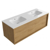 Saniclass Holz Frame Badkamermeubelset - 120x45x41.5cm - Flow solid surface wastafel wit - 2 wasbakken - zonder kraangaten - 1 lade - mat eiken natural (hout) SW1478413