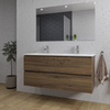 Adema Chaci Ensemble meuble de salle de bains - 120x46x57cm - 2 vasques en céramique blanche - 2 trous pour robinets - 2 tiroirs - miroir rectangulaire - noyer (bois) SW816529
