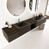 MONDIAZ BUKLA 240cm ensemble de meuble avec module ouvert 40 au milieu couleur Marron foncé avec 4 tiroirs. Lavabo CLOUD double 2 trous de robinet couleur Urban. SW1382244