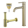 Fortifura Calvi Wastafelkraanset - verhoogde wastafelkraan - always open plug - design - sifon - PVD - geborsteld messing (goud) SW911757