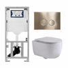 QeramiQ Dely Swirl Toiletset - 36.3x51.7cm - diepspoel - rimless - Geberit UP320 inbouwreservoir - met Burda frame -slim zitting - geborsteld messing bedieningsplaat - ronde knoppen - mat wit SW1126114