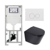 QeramiQ Dely Toiletset - 36.3x51.7cm - diepspoel - rimless - Geberit UP320 inbouwreservoir - softclose toilet zitting 35 mm - glans witte bedieningsplaat - ronde knoppen - mat zwart SW1235420