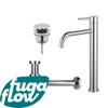 FugaFlow Eccelente Sobrado Slim Slim Kit mitigeur lavabo - robinet rehaussé - bonde clic clac - siphon design bas - Chrome brillant SW1124352