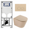 QeramiQ Dely Pack WC - 36,3x51,7cm - à fond creux - sans bride - réservoir encastré Geberit UP320 - abattant WC à fermeture douce - plaque de déclenchement beige - boutons ronds - mat beige SW1242402