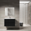 Adema Prime Blend Ensemble de meuble - 80x55x46cm - 1 vasque rectangulaire en céramique Blanc - 1 trou de robinet - 2 tiroirs - avec miroir rectangulaire - Noir mat SW917067