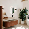 MONDIAZ THOR-DLUX 140cm meuble de salle de bains arrondi gauche + droite couleur Ruby avec 1 tiroir et 2 portes. Vasque suspendue CLOUD Droite 1 trou de robinet couleur Arena. SW1464484