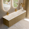 Mondiaz KURVE-DLUX Ensemble meuble de salle de bains - 155x46x40cm - 2 tiroirs - 1 porte - lavabo solid surface - double / gauche - 2 trous de robinet - Dusk SW1415182