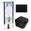 QeramiQ Dely Toiletset - 36.3x51.7cm - diepspoel - rimless - Geberit UP720 inbouwreservoir - softclose toilet zitting - 35mm - kunstof mat zwarte bedieningsplaat - rechthoekige knoppen - mat zwart SW1427109