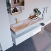 Mondiaz ALAN-DLUX Ensemble de meuble - 130cm - meuble Talc mat - 2 tiroirs - Lavabo Cloud Frappe suspendu - vasque Gauche - 1 trou de robinet SW804911