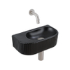 QeramiQ Fuente Ensemble de Lavabo - 40x21.5x12cm - strié - demi-rond - céramique - ensemble de robinet en acier inoxydable brossé - bouchon de vidange - siphon réduit - noir mat SW1233104