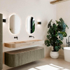MONDIAZ THOR-DLUX 160cm meuble de salle de bains arrondi gauche + droite couleur Shadow avec 1 tiroir et 2 portes. Vasque suspendue CLOUD Double sans trou de robinet couleur Arena. SW1465135