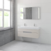 Bruynzeel Mino badmeubelset 56x120x38cm 2 kraangaten 2 wasbakken 2 lades met spiegel met softclose kasjmier grijs SW384660 Bruynzeel Mino badmeubelset 56x120x38cm 2 kraangaten 2 wasbakken 2 lades met spiegel met softclose kasjmier grijs SW384660