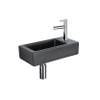 QeramiQ Lave-mains Kit lave-mains - 37.5x18.5x9cm - céramique - trou de robinet à droite - robinet lave-mains chrome - bonde de vidage - siphon abaissé - Mat Noir SW1232723