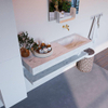 Mondiaz ALAN-DLUX Ensemble de meuble - 130cm - meuble Opalo mat - 0 tiroirs - Lavabo Cloud Opalo suspendu - vasque Droite - 0 trous de robinet SW809325
