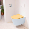 Mondiaz LAVIE hangtoilet – spoelrandloos – 36 x 53 cm – met softclose zitting – Clay (lichtblauw/grijs), zitting Ocher (geel) SW1208661