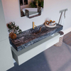 Mondiaz ALAN-DLUX Ensemble de meuble - 150cm - meuble Clay mat - 1 tiroir - Lavabo Cloud Lava suspendu - vasque Centre - 1 trou de robinet SW808551