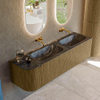 Mondiaz KURVE-DLUX Ensemble meuble de salle de bains - 165x46x40cm - 2 tiroirs - 1 porte - lavabo solid surface - double / droite - sans trou de robinet - Dusk SW1415554