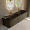 Mondiaz KURVE Ensemble de meuble de salle de bains - 155x46x40cm - 2 tiroirs - 1 porte - vasque solid surface - double / droite - 2 trous de robinet - Shadow SW1414296