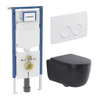 QeramiQ Dely Swirl Toiletset - 36.5x53cm - Geberit UP720 Duofix Sigma inbouwreservoir - 35mm zitting - witte Delta bedieningsplaat - ronde knoppen - mat zwart SW1413936