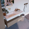 Mondiaz ALAN-DLUX Ensemble de meuble - 110cm - meuble Smoke mat - 1 tiroir - Lavabo Cloud Opalo suspendu - vasque Gauche - 0 trous de robinet SW806612