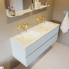 Mondiaz VICA-DLUX ensemble de meuble de salle de bain - 130cm - meuble sous-vasque argile - 4 tiroirs - lavabo encastré nuage double - sans trous de robinet - version haute de 60cm - opalo SW1086604