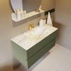 Mondiaz VICA-DLUX Ensemble de meuble de salle de bain - 100cm - meuble sous-vasque armée - 2 tiroirs - lavabo encastré nuage milieu - 1 trou de robinet - version haute de 60cm - glace SW1088093