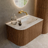 MONDIAZ KURVE-DLUX 75cm Meuble salle de bain avec module 25 G - couleur Walnut - 1 tiroir - 1 porte - vasque GRUNNE droite - sans trou de robinet - couleur Glace SW1138006